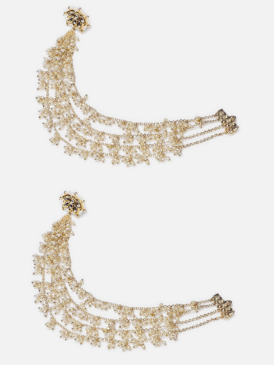 Gold and White Kundan  Kanchain with Multilayer Pearl Strings from Dugristyle Ruhaniyat By Dugran