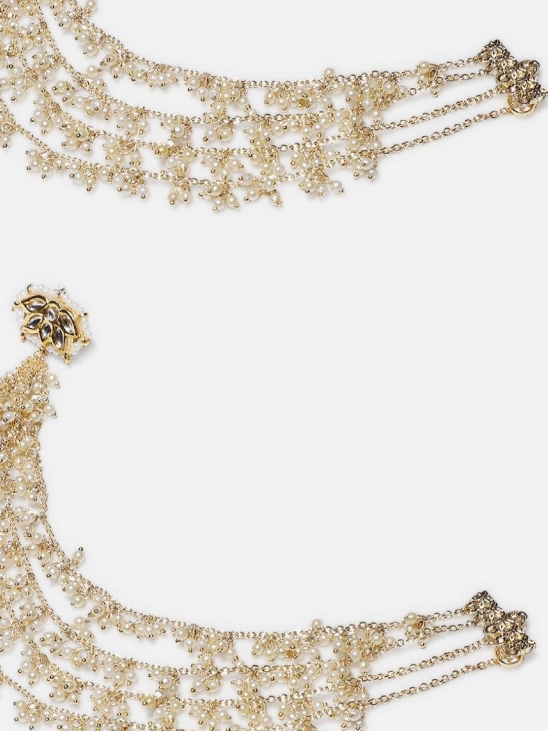 Gold and White Kundan  Kanchain with Multilayer Pearl Strings from Dugristyle Ruhaniyat By Dugran