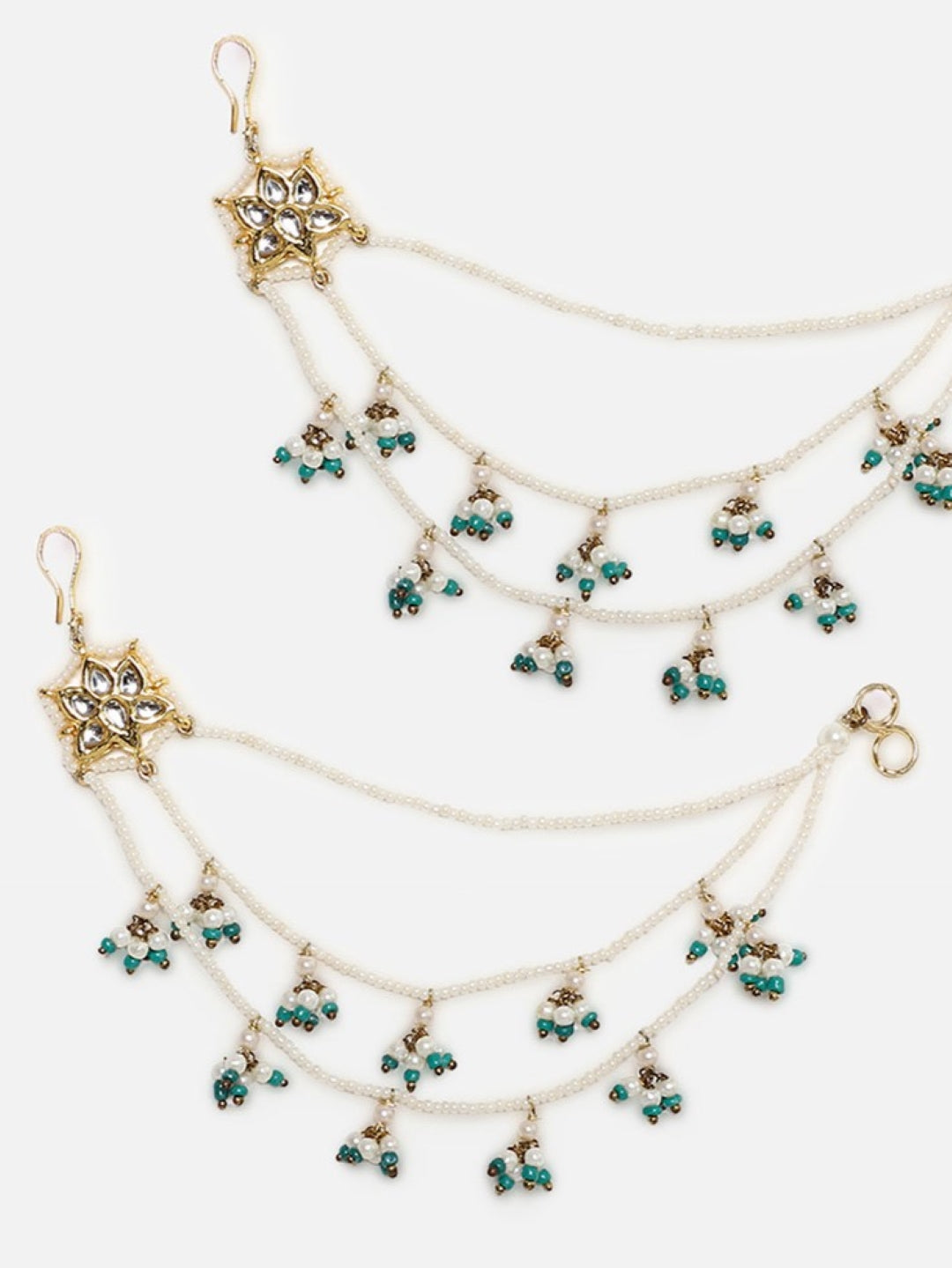Blue and Gold Kundan  Kanchain with Multilayer Pearl Strings from Dugristyle Ruhaniyat By Dugran