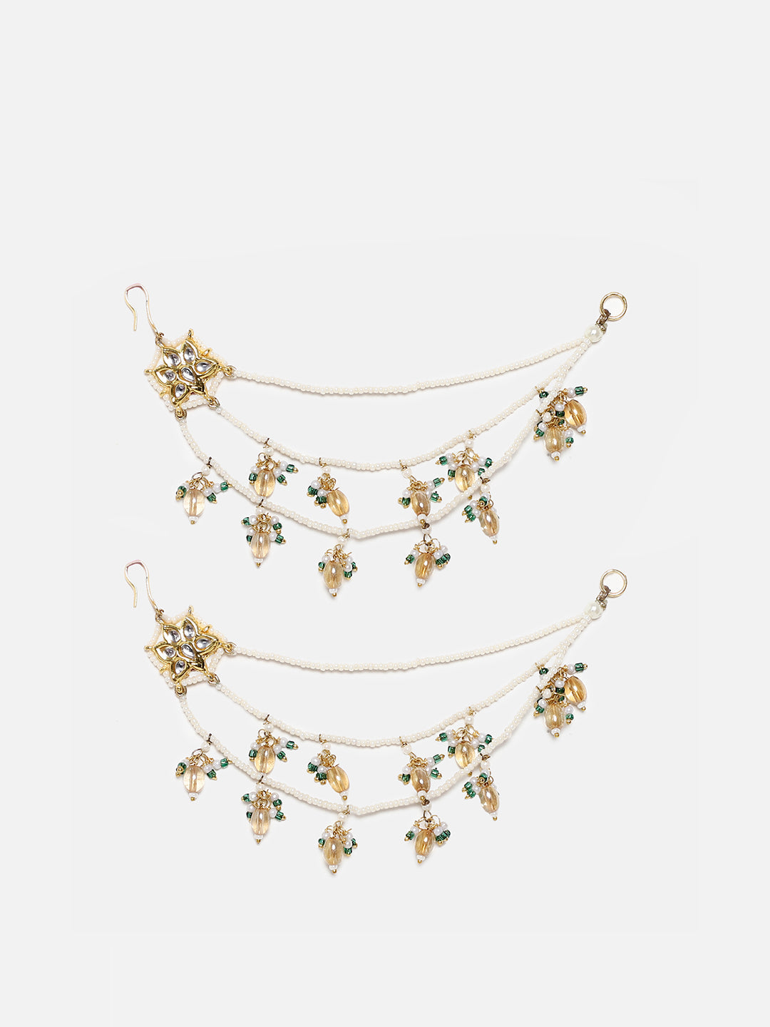 Peach and Green Kundan  Kanchain with Multilayer Pearl Strings from Dugristyle Ruhaniyat By Dugran