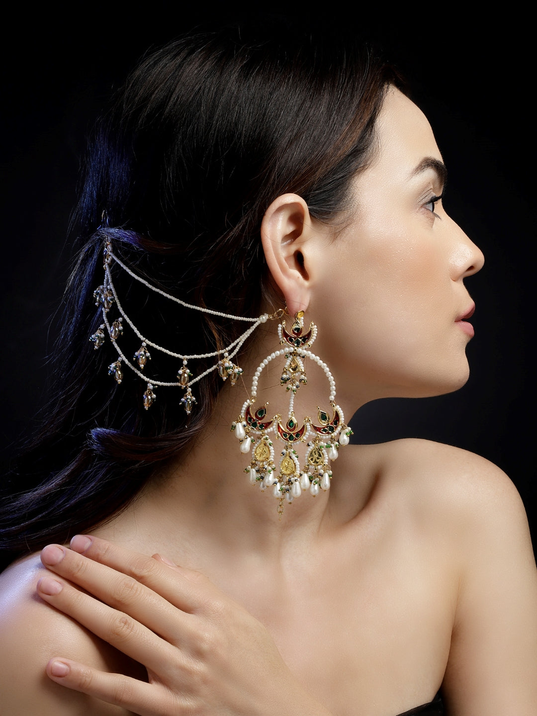 Kundan  Kanchain with Multilayer Pearl Strings
