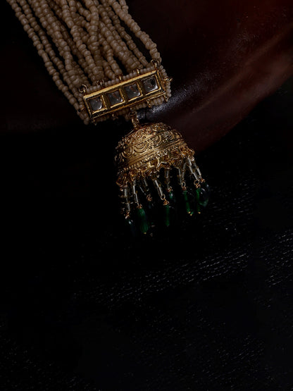 Kundan  Kanchain with Multilayer Pearl Strings and Brass Jhumki