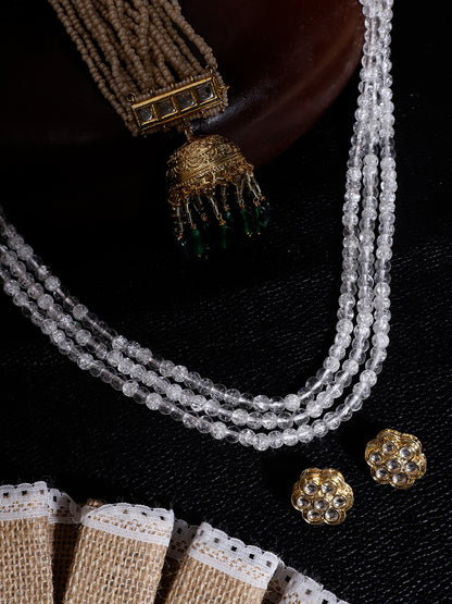 Kundan  Kanchain with Multilayer Pearl Strings and Brass Jhumki