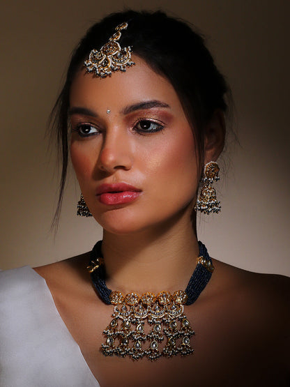 Blue and Cream Kundan Maang Tikka from Dugristyle Ruhaniyat By Dugran