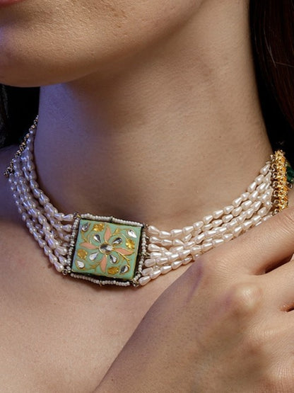 Meenakari Necklace with Pearls String and Adjustable Dori