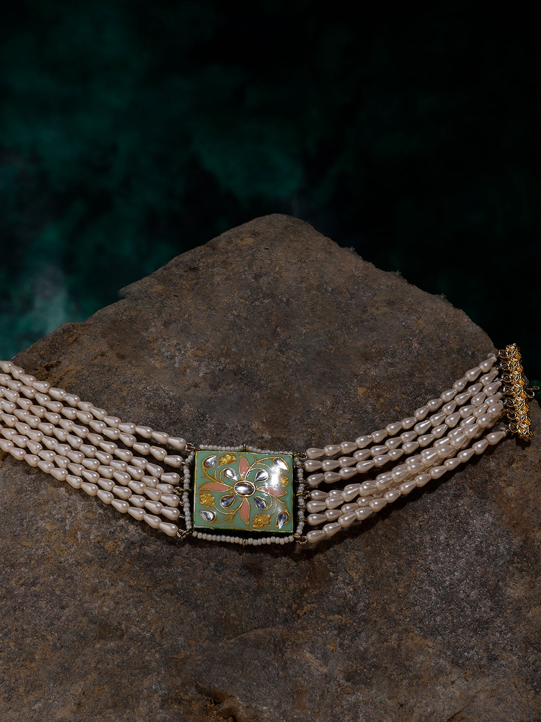 Meenakari Necklace with Pearls String and Adjustable Dori