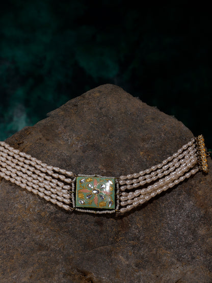 Meenakari Necklace with Pearls String and Adjustable Dori
