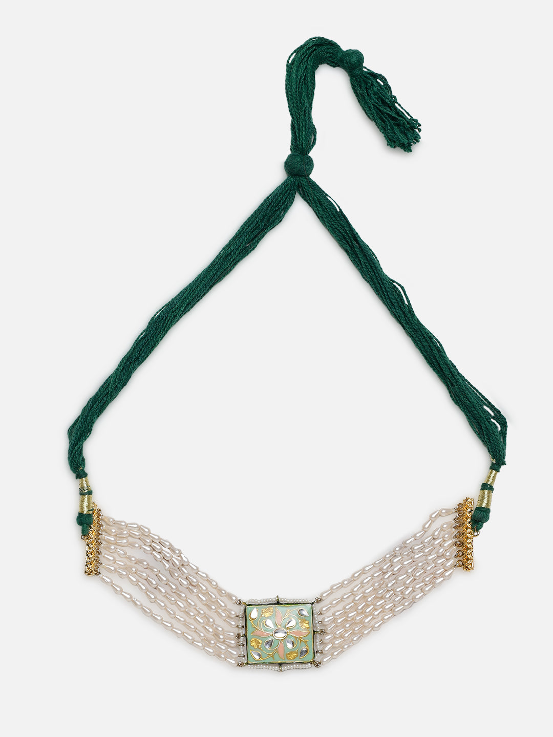 Meenakari Necklace with Pearls String and Adjustable Dori