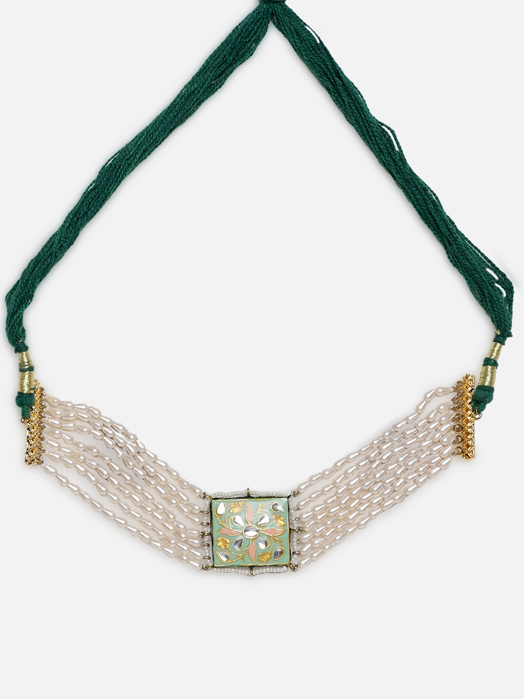 Meenakari Necklace with Pearls String and Adjustable Dori