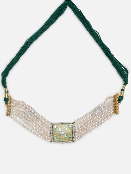 Meenakari Necklace with Pearls String and Adjustable Dori