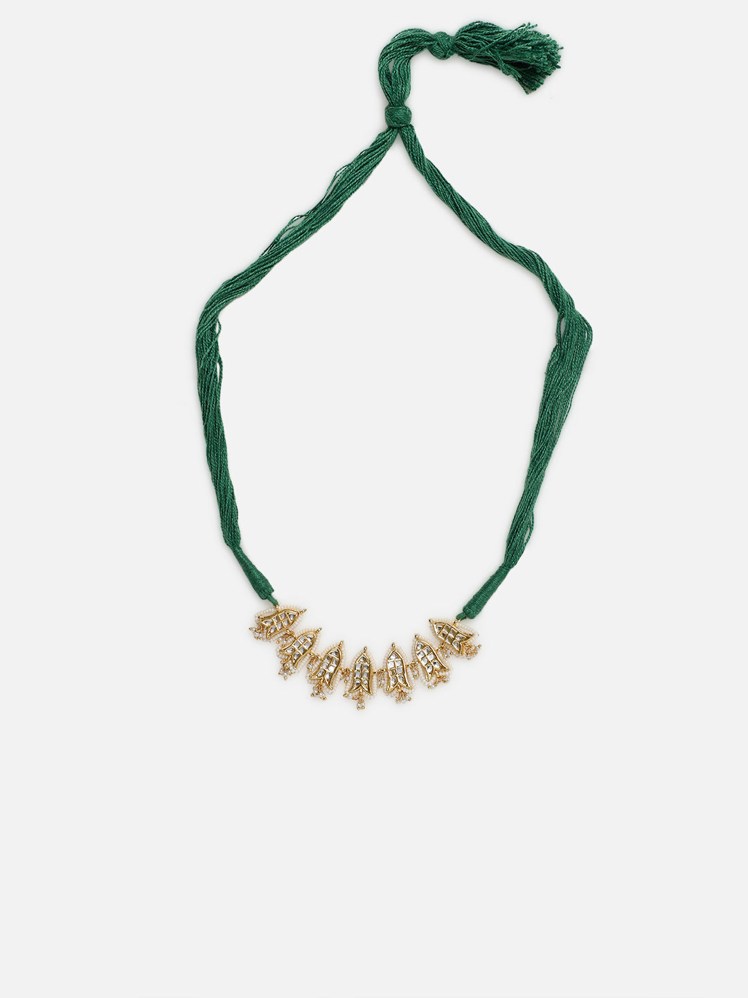 Green and Gold Fish Shaped Kundan Necklace with Adjustable Handmade Dori from Dugristyle Ruhaniyat By Dugran
