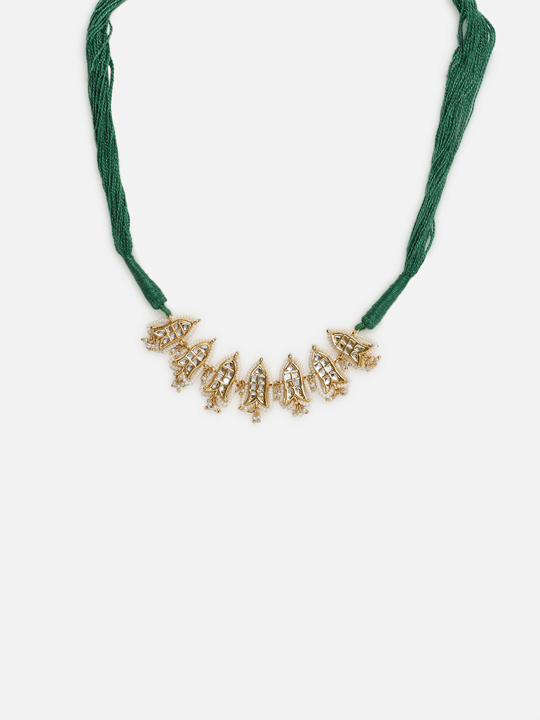 Green and Gold Fish Shaped Kundan Necklace with Adjustable Handmade Dori from Dugristyle Ruhaniyat By Dugran