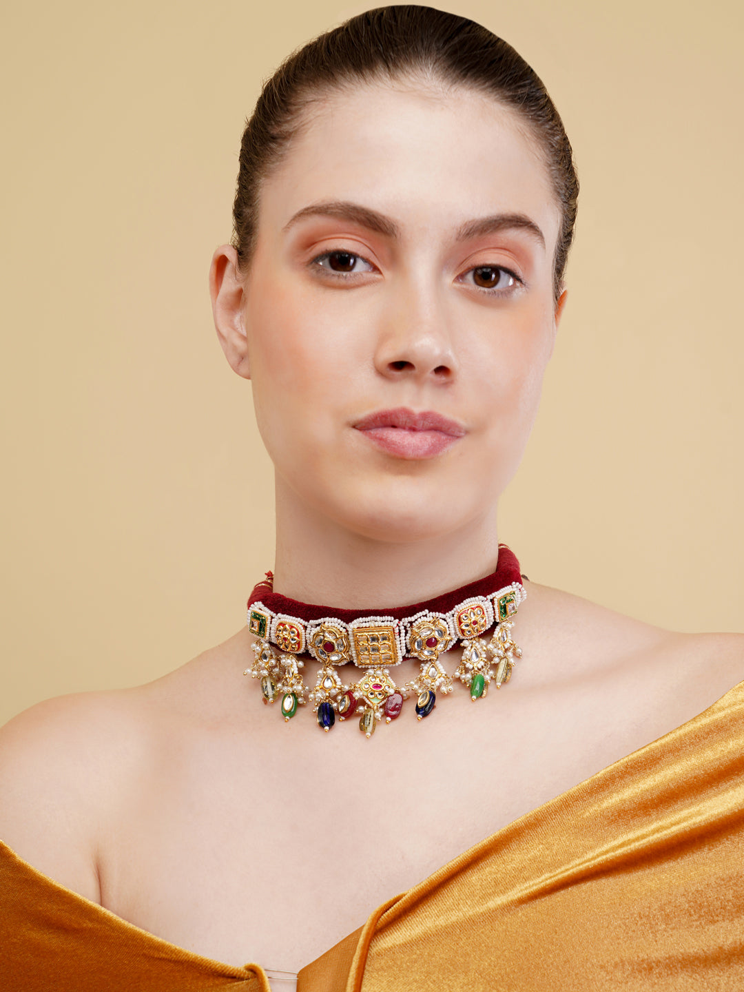 Kundan Choker with multishape tikras handwoven togather with hangings
