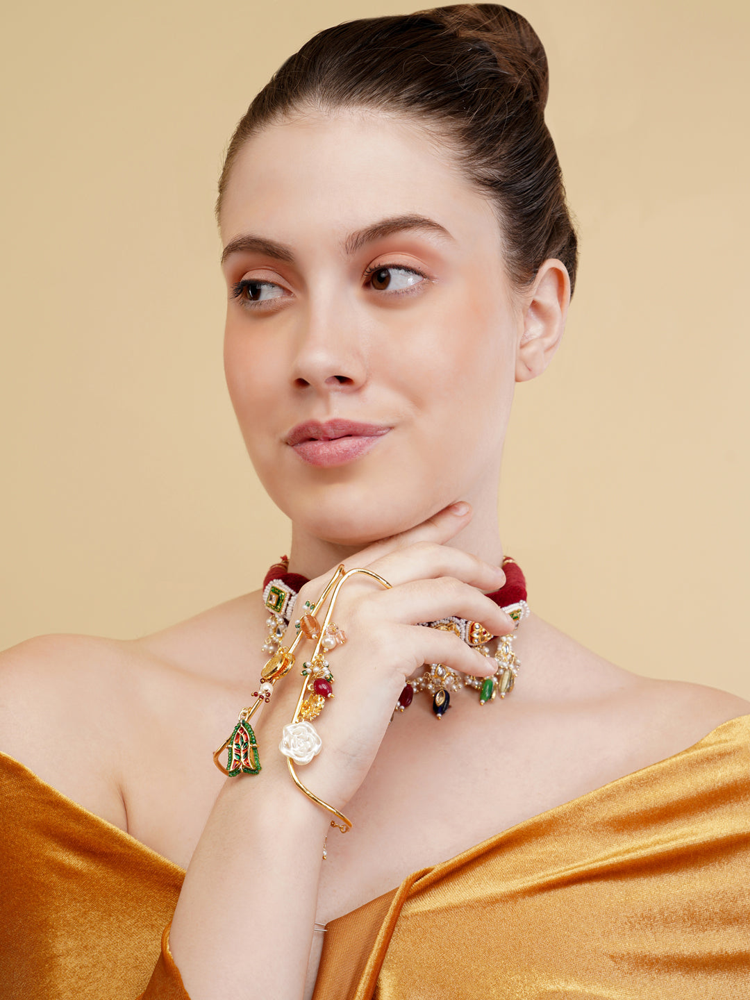 Kundan Choker with multishape tikras handwoven togather with hangings