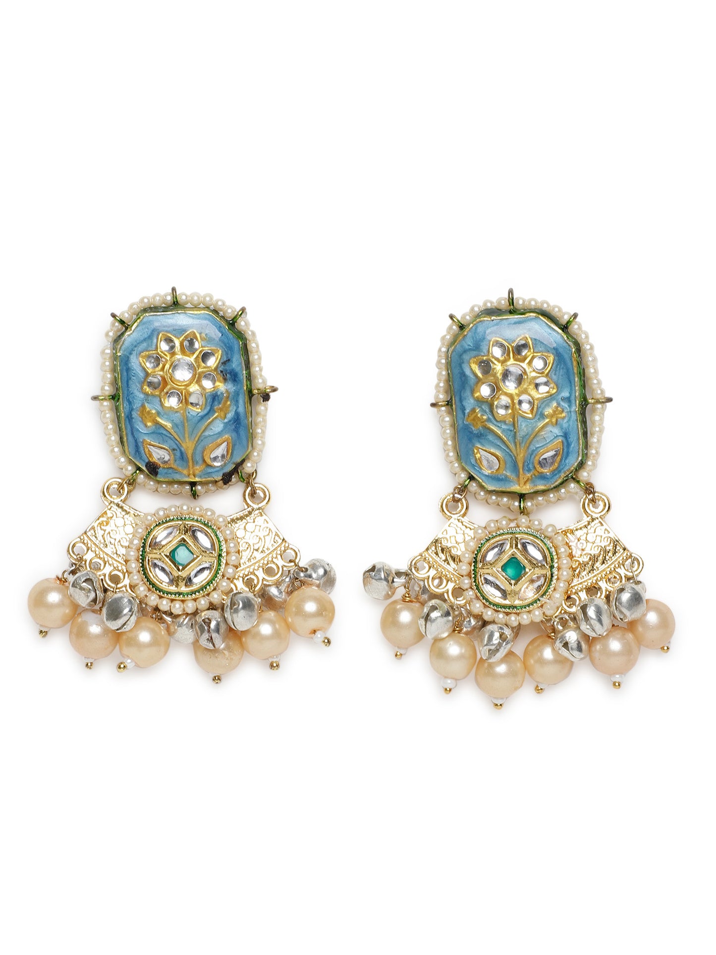 Meenakari Jewellery Set with Pearls String and Adjustable Dori and silver Ghungroo