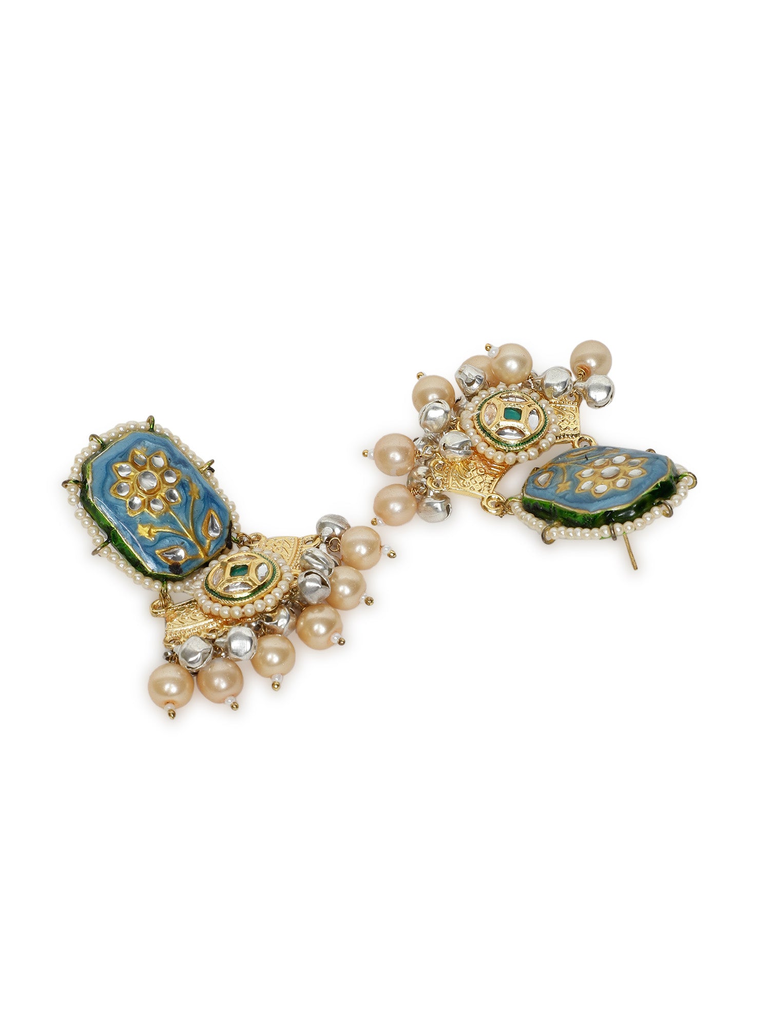 Meenakari Jewellery Set with Pearls String and Adjustable Dori and silver Ghungroo
