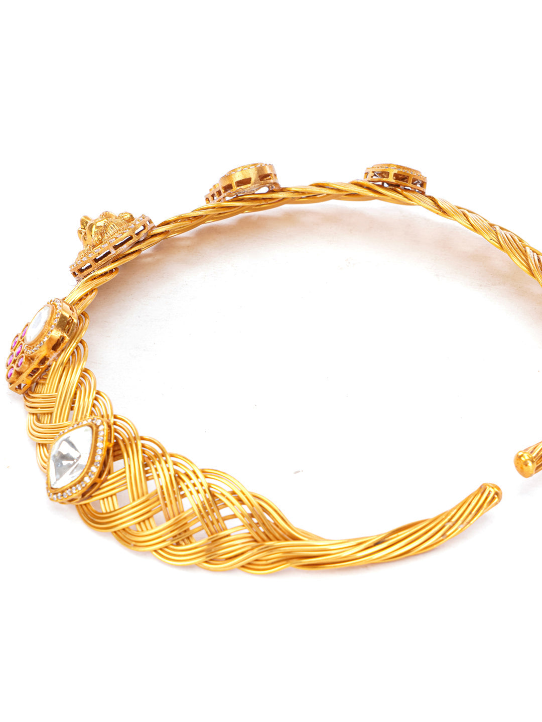 Maroon and Gold Tiger shape inspired choker with earrings having moissanite stones from Dugristyle Ruhaniyat By Dugran