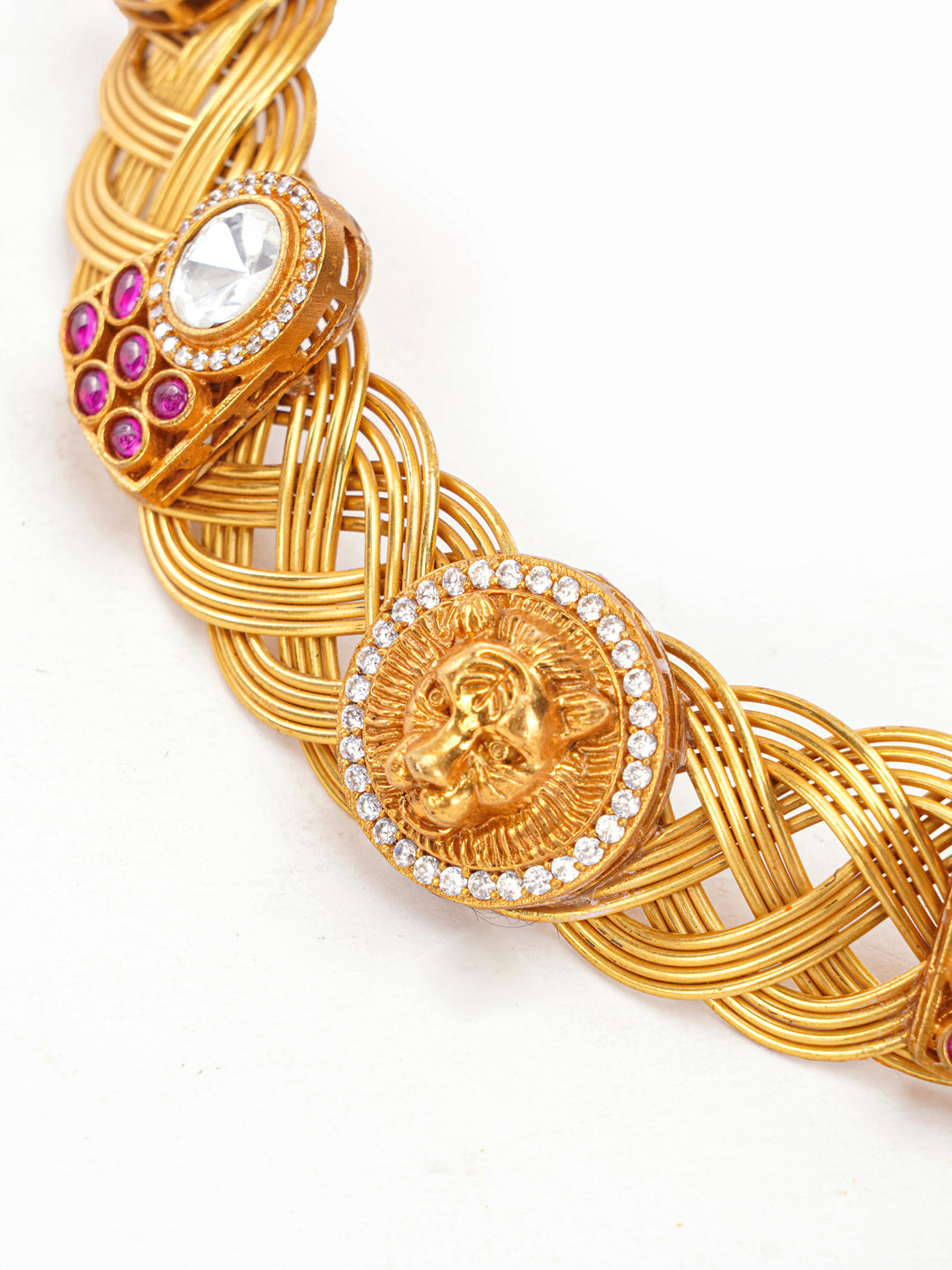 Maroon and Gold Tiger shape inspired choker with earrings having moissanite stones from Dugristyle Ruhaniyat By Dugran