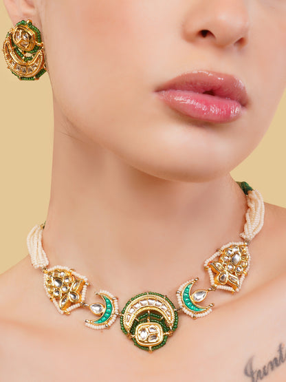 Kundan with Multi Shaped tikras Jewellery Set with adjustable dori