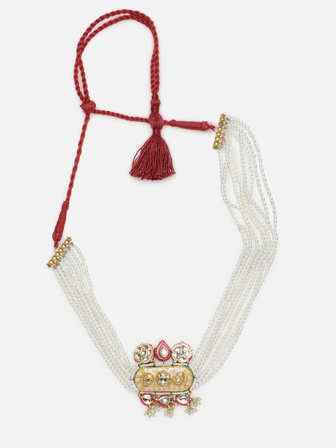 Meenakari Necklace with Adjustable Dori and Multi Color Pearl Hangings