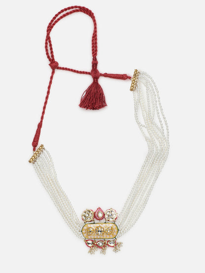 Meenakari Necklace with Adjustable Dori and Multi Color Pearl Hangings