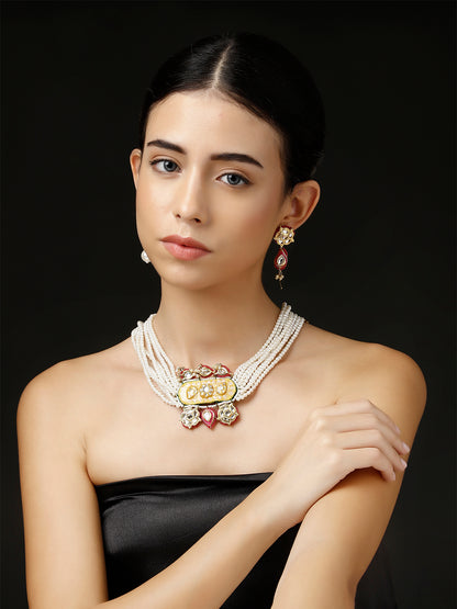 Meenakari Necklace with Adjustable Dori and Multi Color Pearl Hangings