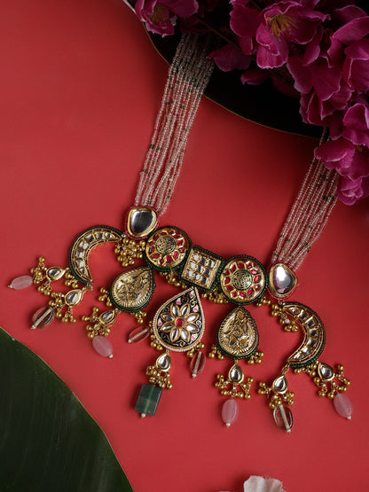 Multi shaped Kundan Necklace with meenakari touch and colorful hangings