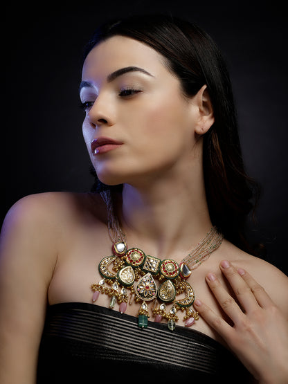 Multi shaped Kundan Necklace with meenakari touch and colorful hangings