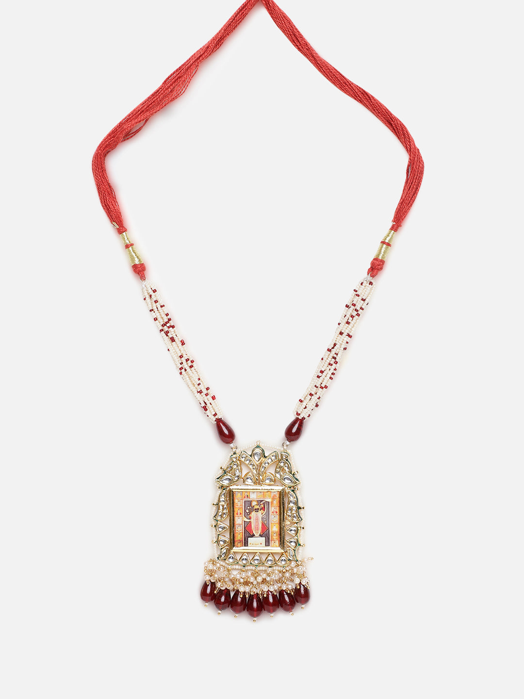 Temple Jewellery Haar Necklace with Pearl Strings and Adjustable Dori