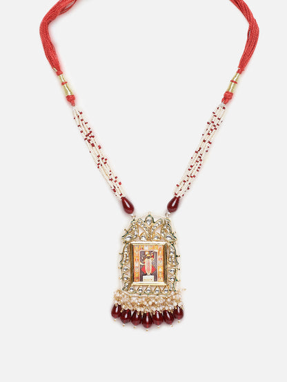 Temple Jewellery Haar Necklace with Pearl Strings and Adjustable Dori