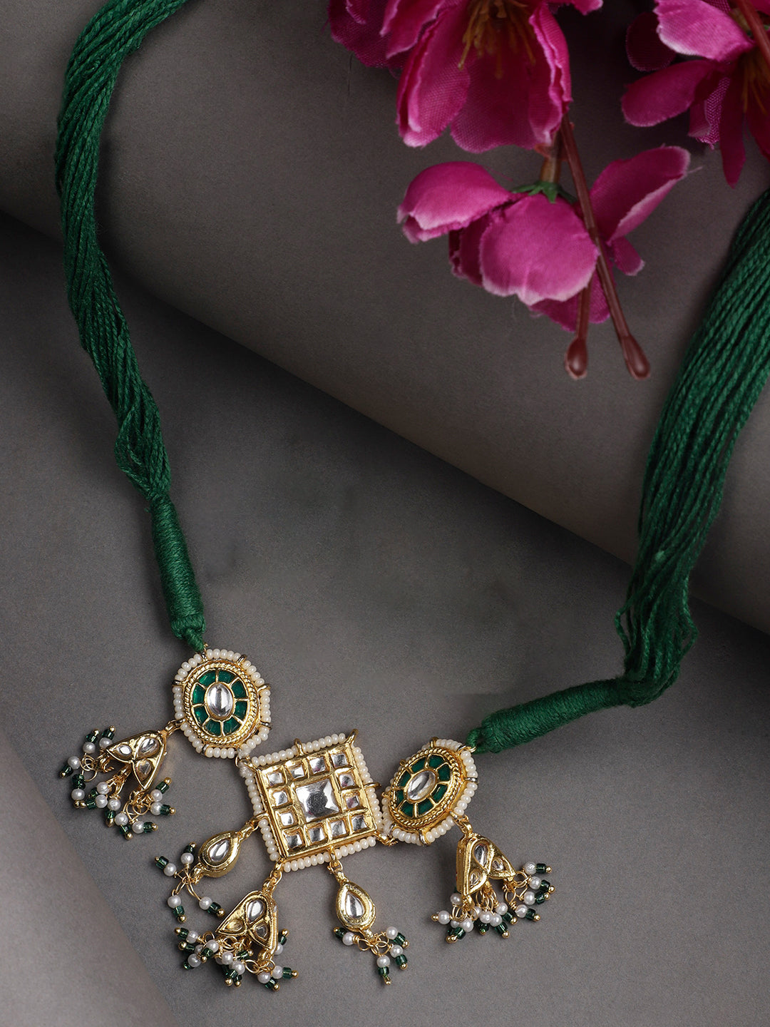Multi Colored Kundan Necklace with Multi shaped hangings