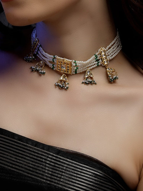 Harra Khwab Haar Green Kundan Pearl Hanging Haar