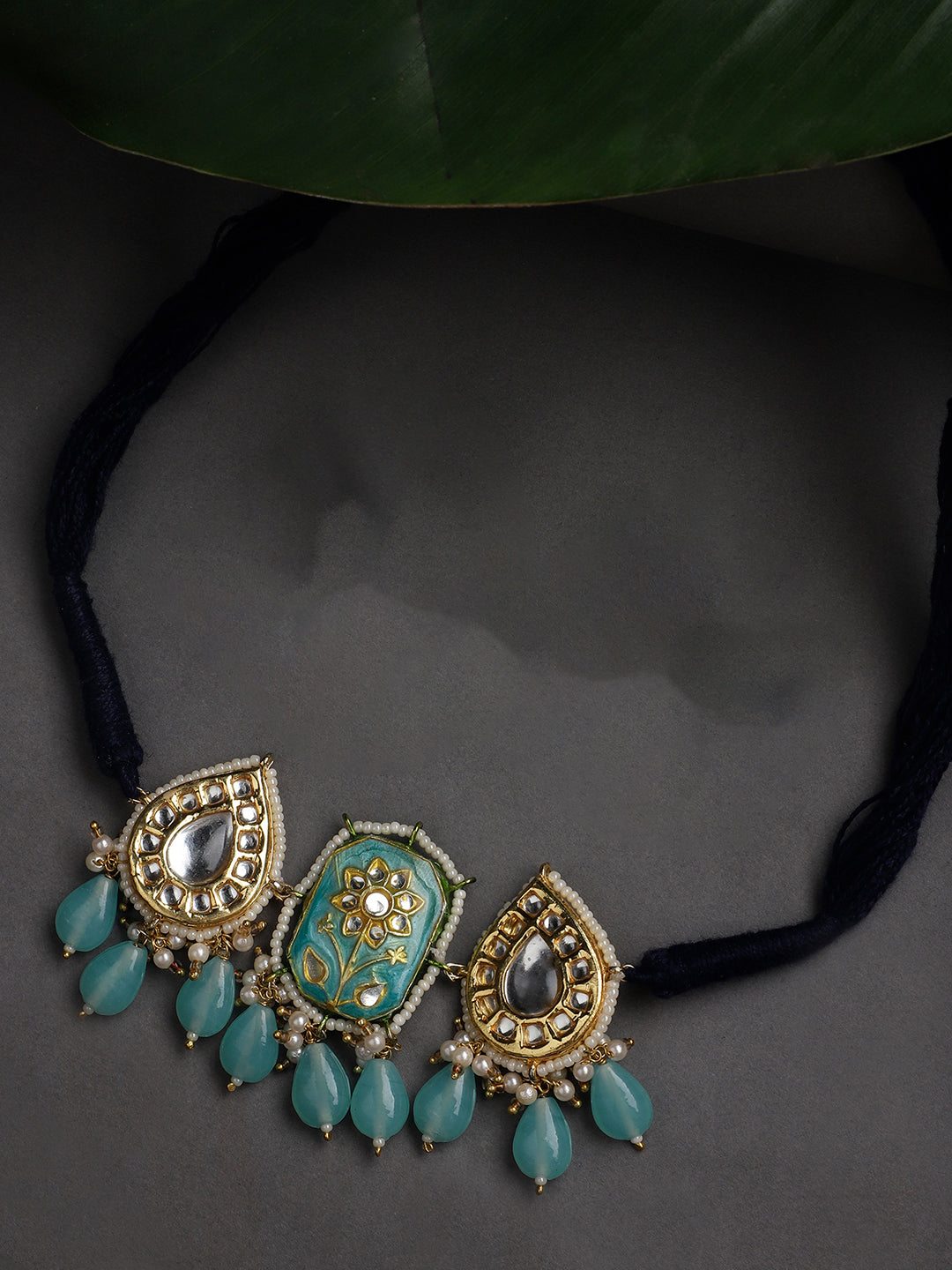 Meenakari Necklace with Adjustable Dori and Drop Shaped Kundan 
