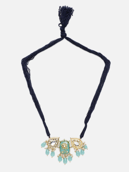 Meenakari Necklace with Adjustable Dori and Drop Shaped Kundan 