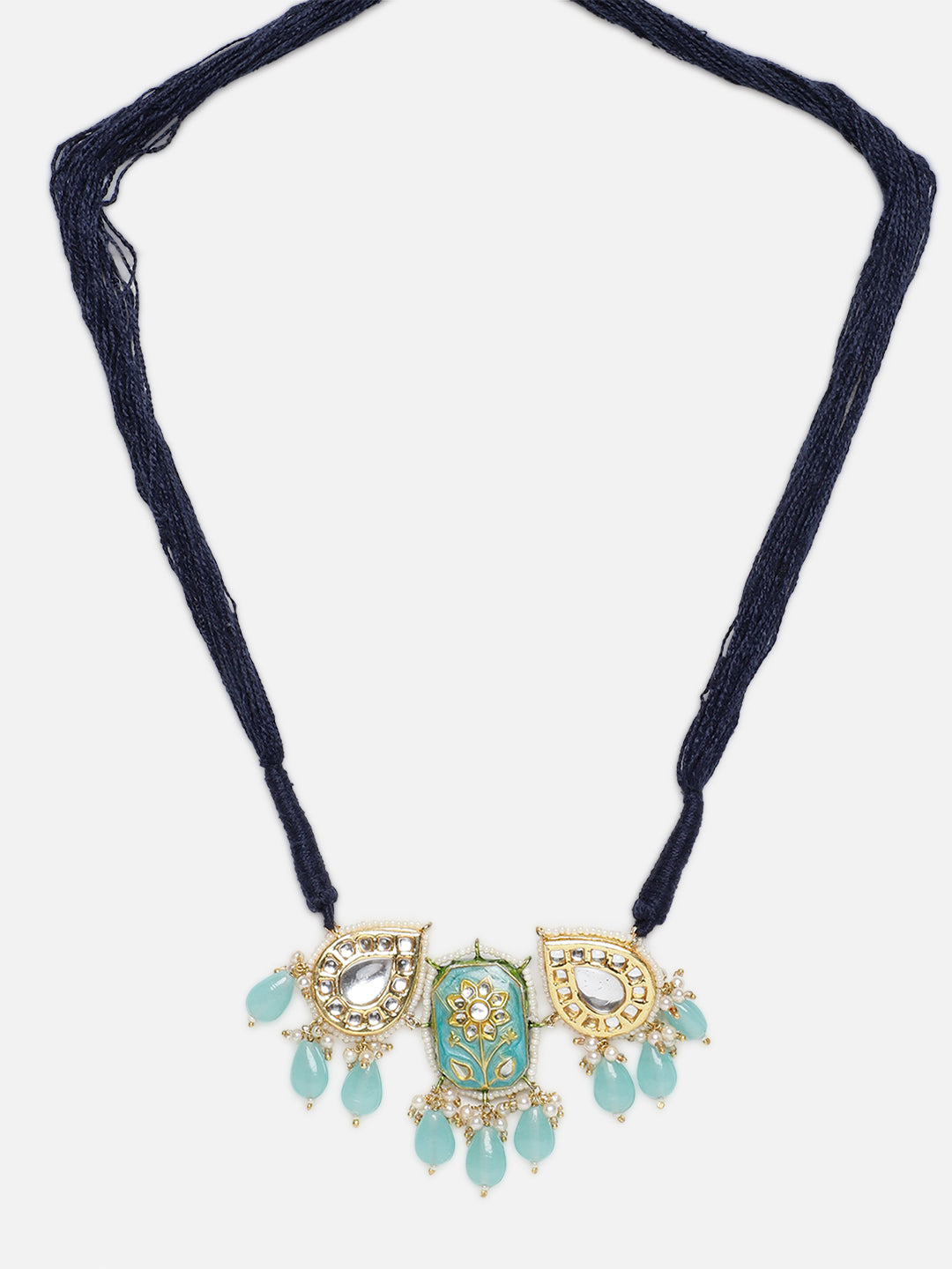 Meenakari Necklace with Adjustable Dori and Drop Shaped Kundan 