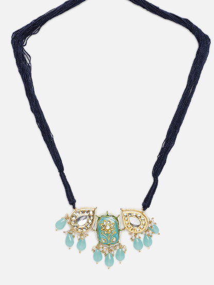 Meenakari Necklace with Adjustable Dori and Drop Shaped Kundan 