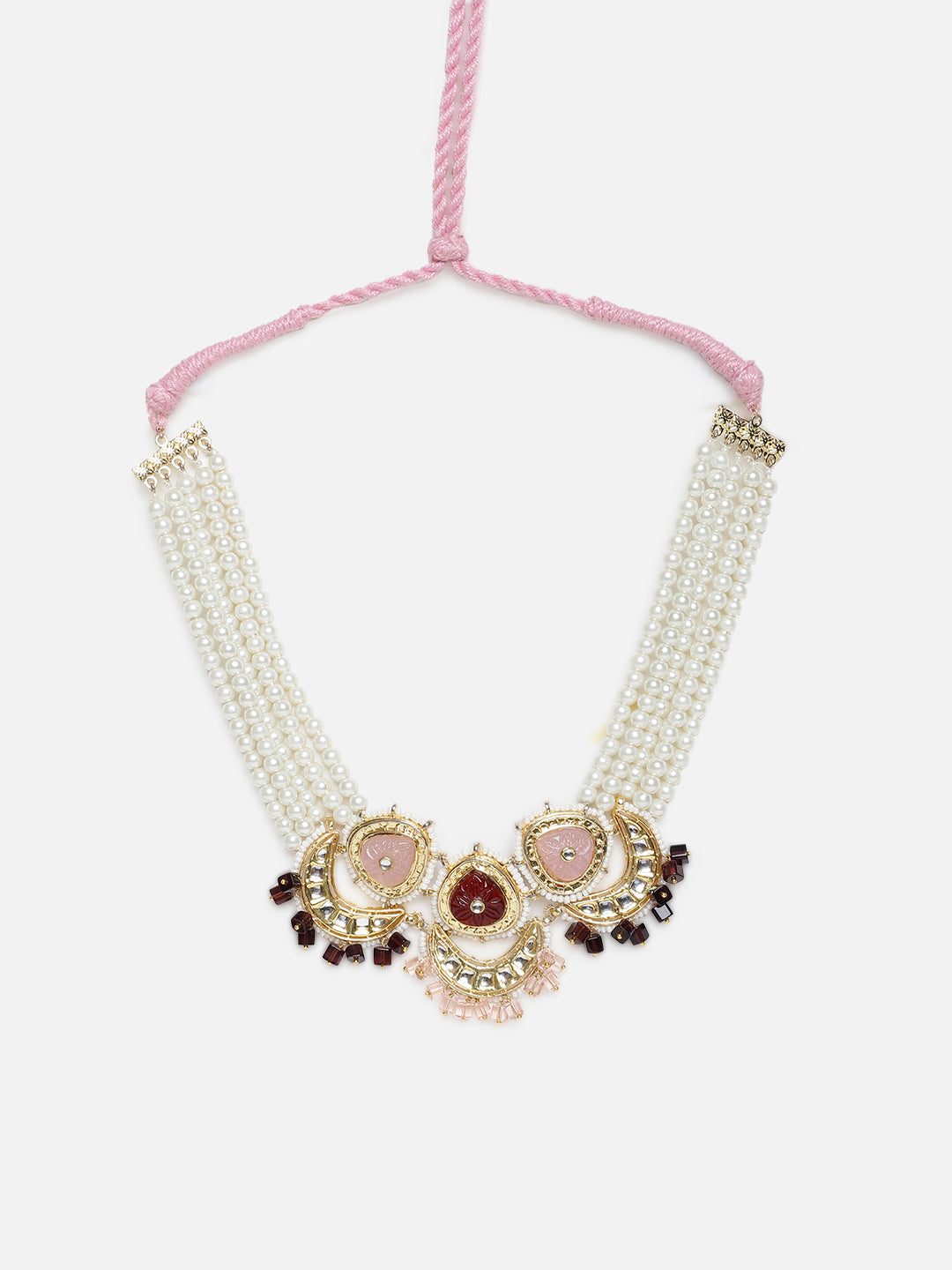 Kundan Necklace with Pearls Strings and Carved Stones