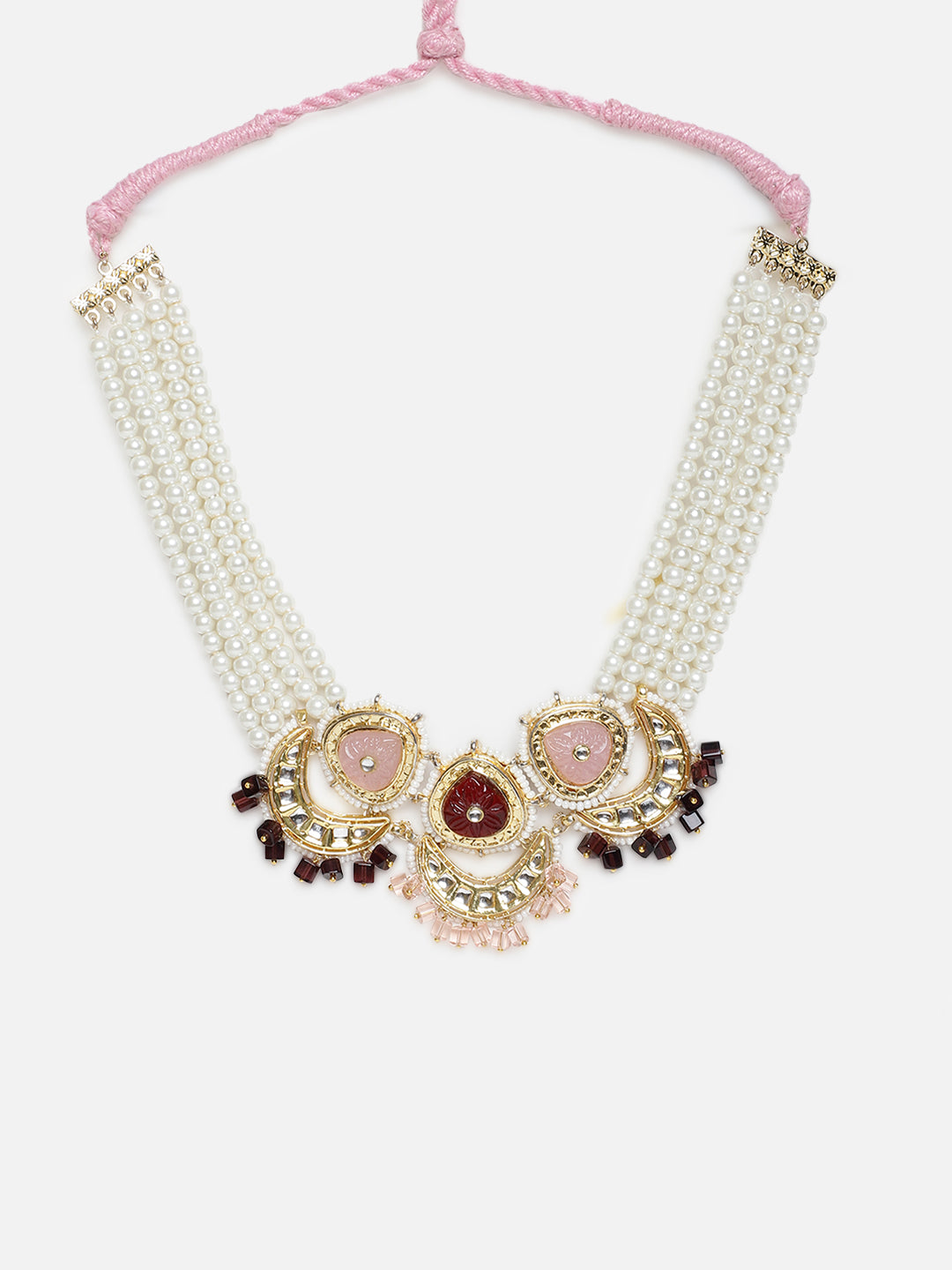 Kundan Necklace with Pearls Strings and Carved Stones