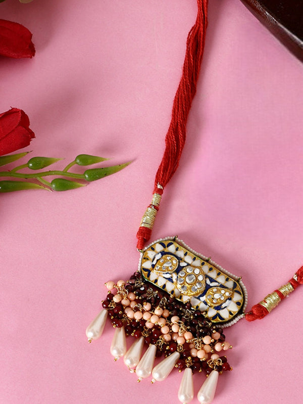 Surkh-e-Chamak Haar Red Meenakari Kundan Pearl Haar