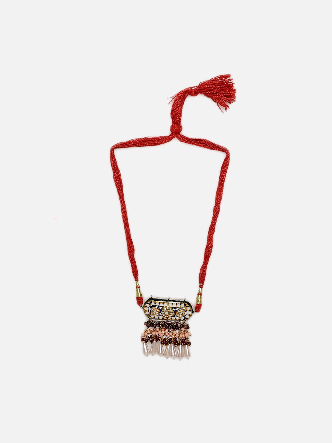 Meenakari Necklace with Adjustable Dori and Multi Color Pearl Hangings
