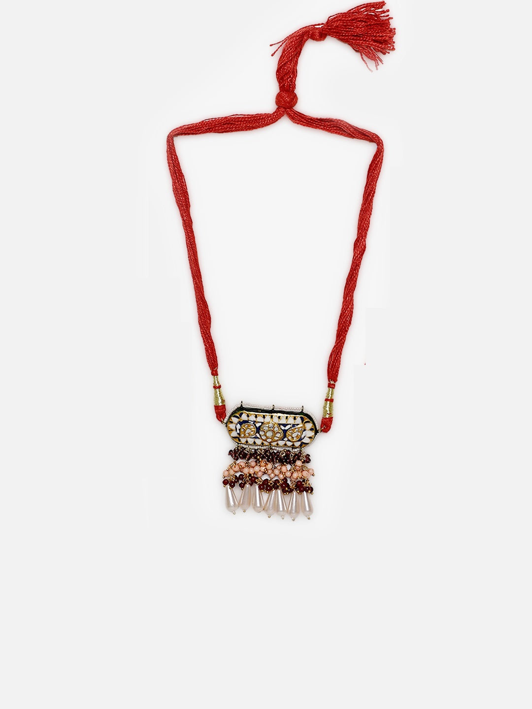Meenakari Necklace with Adjustable Dori and Multi Color Pearl Hangings