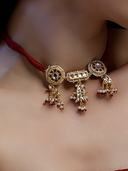 Multi Shaped and Red Colored Kundan Necklace