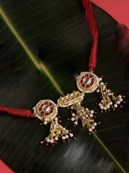 Multi Shaped and Red Colored Kundan Necklace