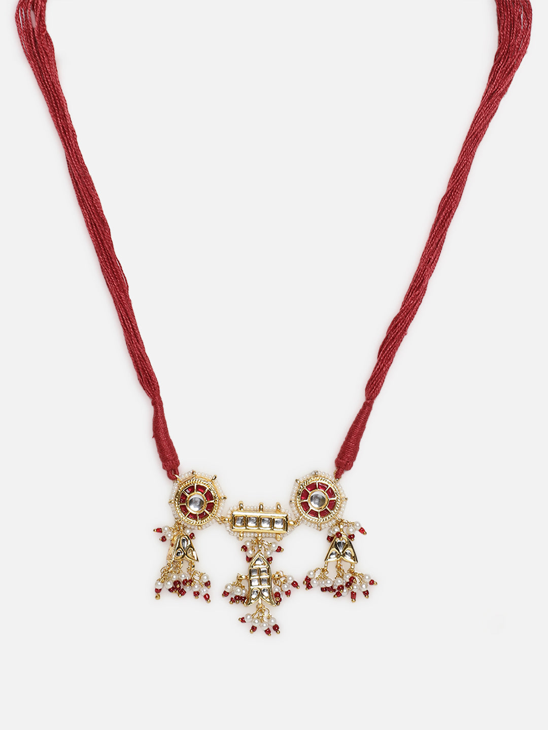 Multi Shaped and Red Colored Kundan Necklace