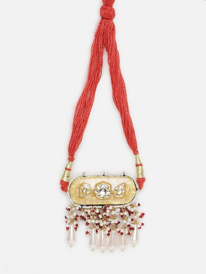 Meenakari Necklace with Adjustable Dori and Multi Color Pearl Hangings