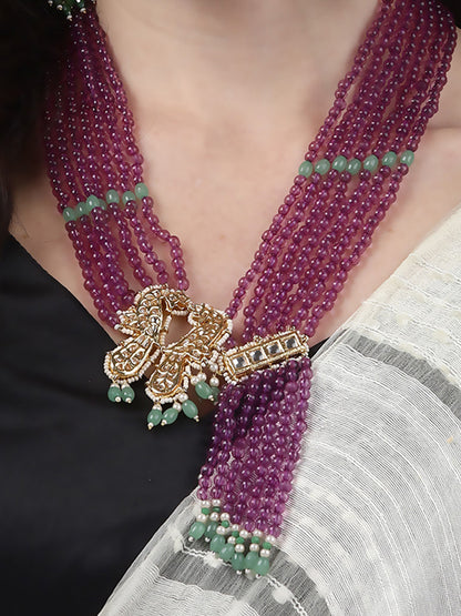 Peacock Bird shaped Kundan Necklace with Pearls Strings