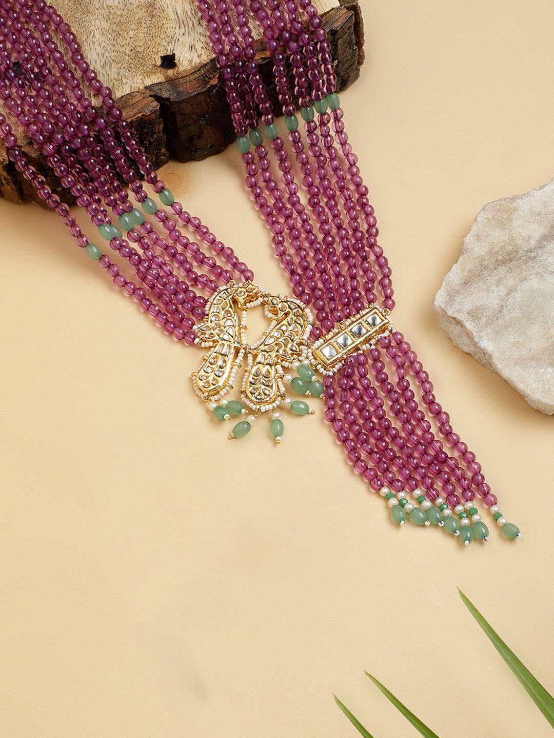 Peacock Bird shaped Kundan Necklace with Pearls Strings