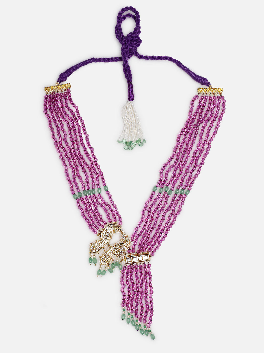 Peacock Bird shaped Kundan Necklace with Pearls Strings