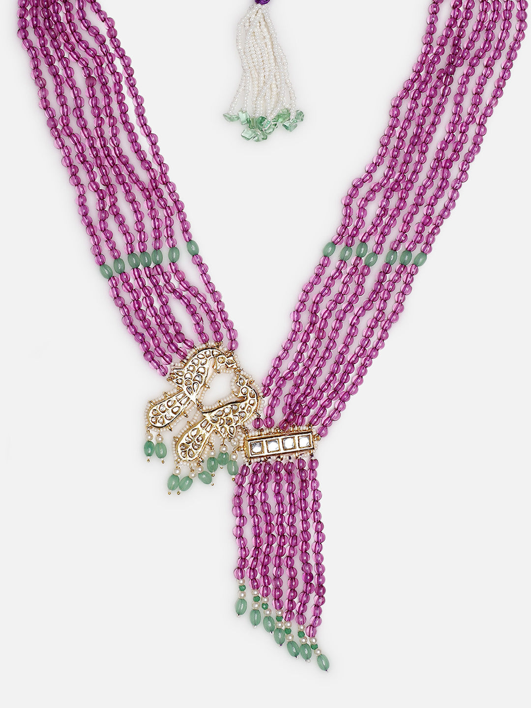 Peacock Bird shaped Kundan Necklace with Pearls Strings
