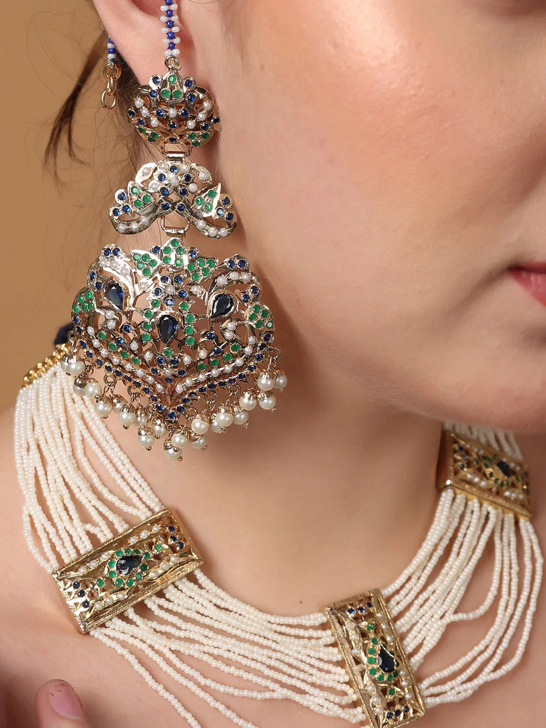 Blue and Green Peacock Inspired Colors in Jadau Design  Earring from Dugristyle Ruhaniyat By Dugran
